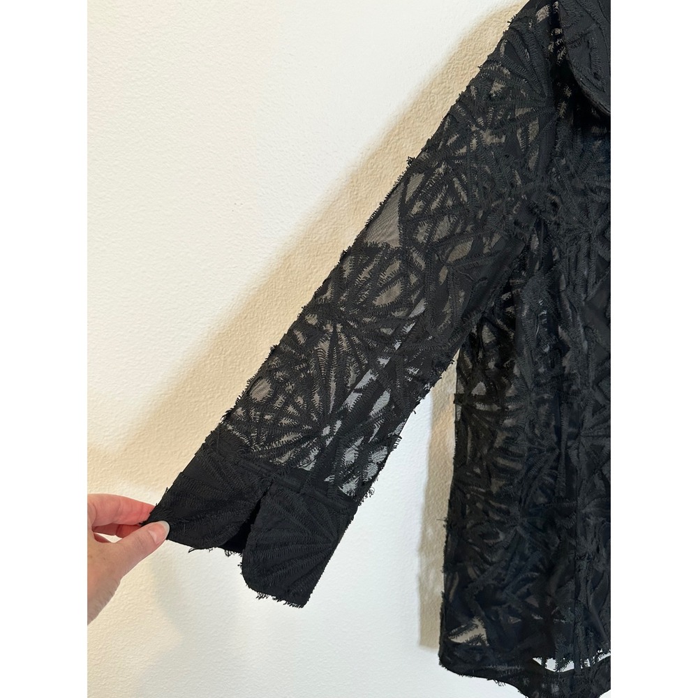 Ali Miles Textured Mesh Topper Jacket Size XL Black Sheer Wire Collar 3/4 Sleeve - Picture 5 of 9